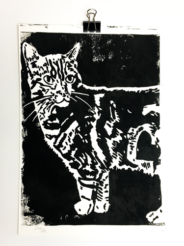 Love Distressed, Cat Linoprint
